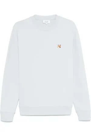 Maison Kitsuné Bluzy, Mężczyzna, Niebieski, L, Lekki niebieski sweter z lisim głową