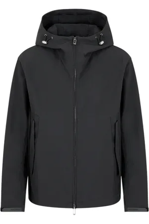 Emporio Armani Kurtki, Mężczyzna, Czarny, L, Nylon, Kurtka z kapturem z nylonu i logo