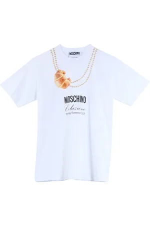 Moschino Koszulki, Mężczyzna, Biały, L, Koszulka z nadrukiem croissant biały bawełniany