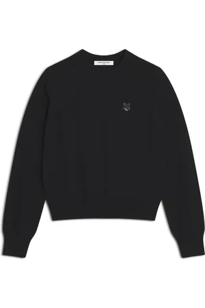 Maison Kitsuné Swetry, Kobieta, Czarny, S, Sweter z wełny merynosa z naszywką lisiej głowy