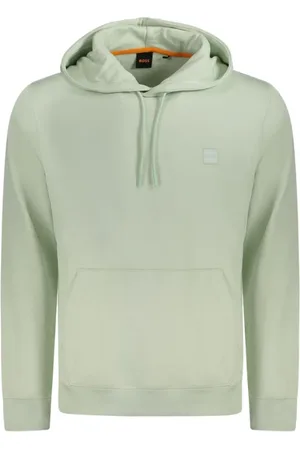 HUGO BOSS Bluzy, Mężczyzna, Zielony, S, Zielony Sweter z Kapturem z Bawełny z Haftem