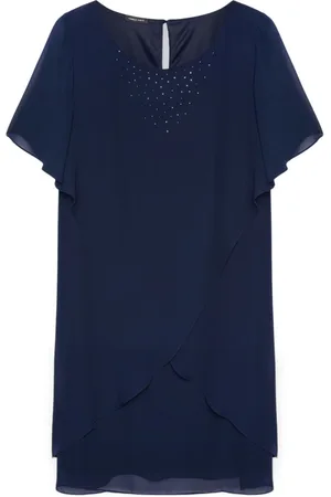 Fiorella rubino Sukienki, Kobieta, Niebieski, 4XL, Poliester, Elegancka sukienka z nakładkami