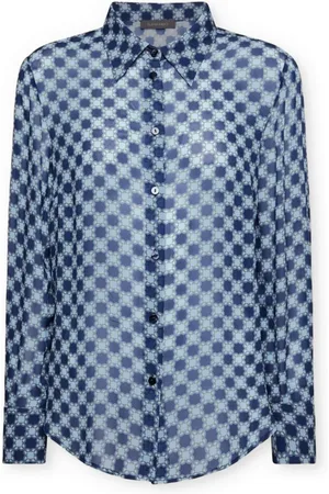 Elena Miro Bluzki, Kobieta, Niebieski, XL, Bluzka z koszulowym kołnierzykiem Monogram