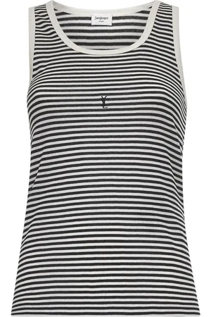 Saint Laurent Koszulki, Kobieta, Czarny, L, Paski z bawełny z haftem