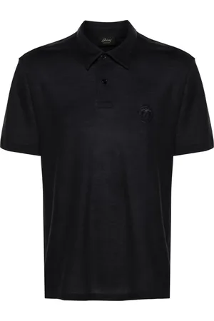 BRIONI Koszulki, Mężczyzna, Niebieski, L, Wełniana Koszulka Polo 2 Guziki