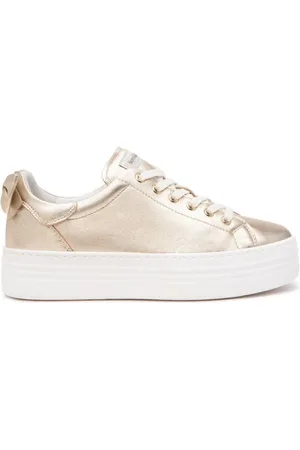 Nero Giardini Buty, Kobieta, Żółty, 38 EU, Laminowane skórzane sneakersy z złotymi detalami
