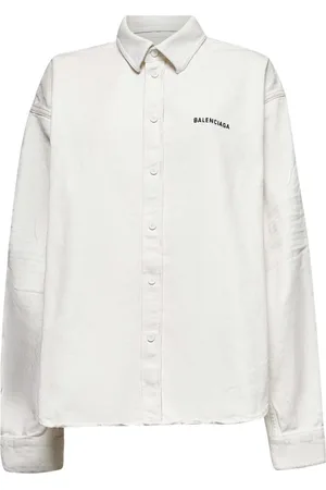 Balenciaga Bluzki, Kobieta, Biały, S, Len, Biała Koszula z Logo