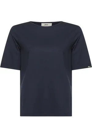 HERNO Koszulki, Kobieta, Niebieski, S, Niebieski T-shirt z Dekoltem Crewneck