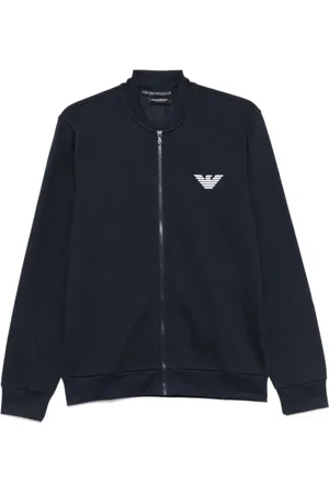 Emporio Armani Bluzy, Mężczyzna, Niebieski, M, Niebieski Sweter z Zapięciem na Suwak