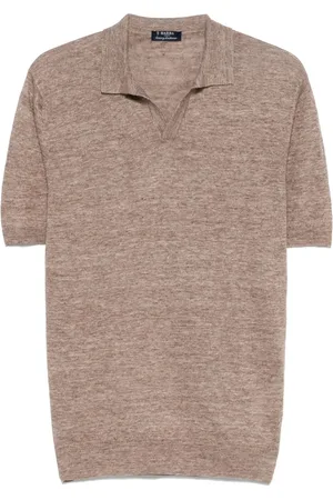 BARBA Swetry, Mężczyzna, Beżowy, L, Polo z lnu Made in Italy