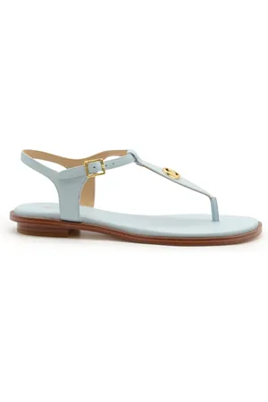 Michael Kors Buty, Kobieta, Niebieski, 37 1/2 EU, Jasnoniebieskie Skórzane Sandały na Płaskim Obcasie