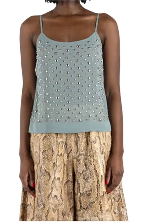 DRIES VAN NOTEN Koszulki, Kobieta, Niebieski, M, Jasnoniebieski Top z Szczegółami