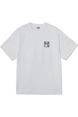 Obey Koszulki, Mężczyzna, Biały, S, Ikoniczny Eyes Tee z nadrukiem na plecach