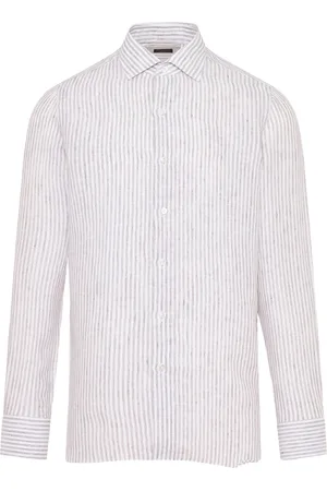 Finamore Koszule, Mężczyzna, brązowy, 4XL, Koszula w paski z lnu z Włoch