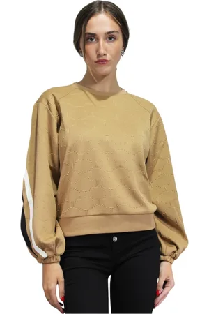 Twin-Set Bluzy, Kobieta, Beżowy, L, Bluza z Logo i Powtarzającym się Wzorem na Okrągłym Dekolcie z Długim Rękawem