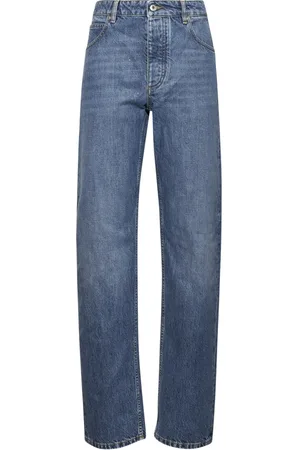 Bottega Veneta Jeansy, Kobieta, Niebieski, 3XS, Denim, Intrecciato Skórzana Naszywka Proste Dżinsy