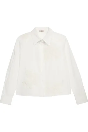 Oltre Bluzki, Kobieta, Biały, 4XL, Bawełna, Boxy koszula z haftami