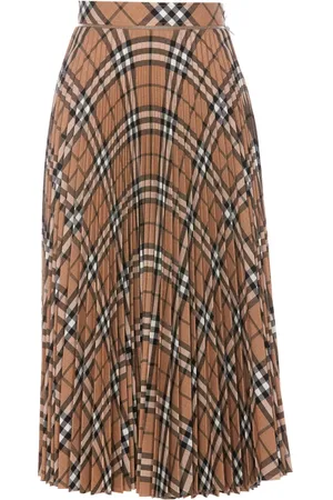 Burberry Spódnice, Kobieta, brązowy, XS, Wełna, Spódnica midi w kratę z plisami z mieszanki wełny
