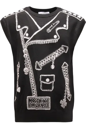 Moschino Swetry, Mężczyzna, Czarny, L, Wełniany Sweter Bez Rękawów Styl Couture