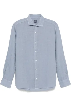 FEDELI Koszule, Mężczyzna, Niebieski, 3XL, Koszula lniana Made in Italy
