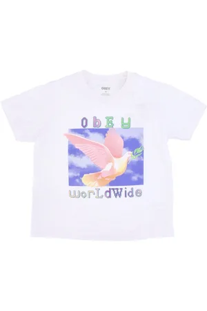 Obey Koszulki, Kobieta, Biały, XS, Biała Koszulka z Krytą Głową Gołębia Pokoju