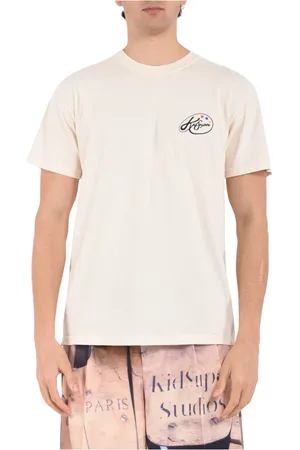 KIDSUPER STUDIOS Koszulki, Mężczyzna, Beżowy, 2XL, Bawełniany T-shirt z nadrukiem logo