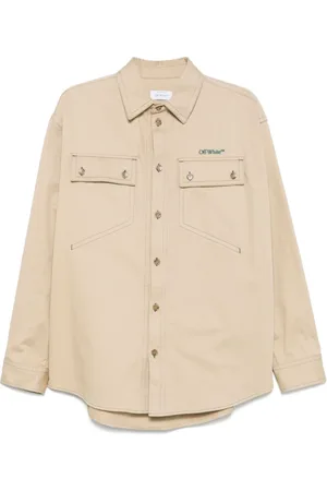 OFF-WHITE Kurtki, Mężczyzna, Beżowy, L, Beżowa Koszula z Guzikami i Haftem z Logo