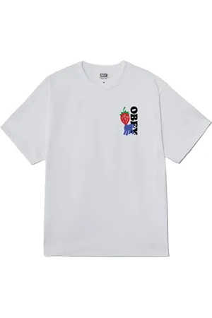 Obey Koszulki, Mężczyzna, Biały, L, Truskawkowa Koszulka z Logo na Boku