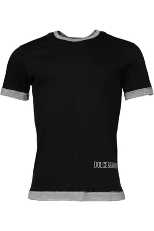 Dolce & Gabbana Koszulki, Mężczyzna, Czarny, 2XL, Czarna Koszulka z Logo z Bawełny z Okrągłym Dekoltem