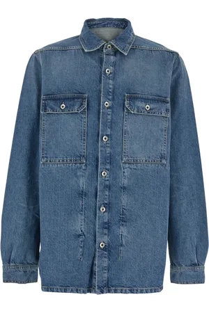 Rick Owens Koszule, Mężczyzna, Niebieski, M, Denim, Denim Koszula Zewnętrzna Wyprana Styl