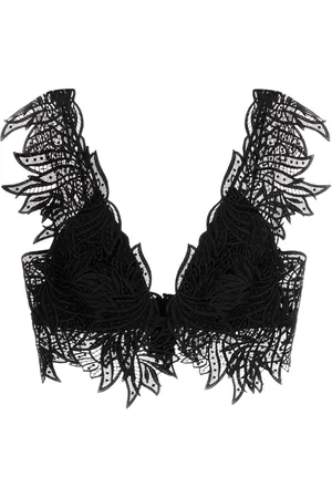 Alberta Ferretti Koszulki, Kobieta, Czarny, S, Czarny Koronkowy Crop-Top