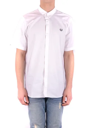 Fred Perry Koszule, Mężczyzna, Biały, S, Bawełna, Koszula z krótkim rękawem