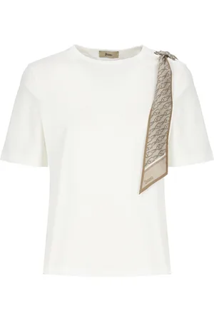 HERNO Koszulki, Kobieta, Biały, S, Biała Bawełniana Koszulka z Logoed Foulard