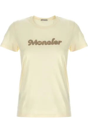 Moncler Koszulki, Kobieta, Żółty, S, Żółty T-shirt z Plastrem z Logo