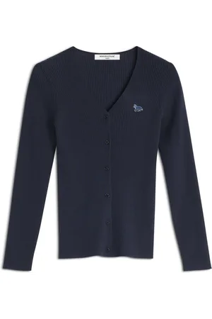 Maison Kitsuné Swetry, Kobieta, Niebieski, S, Kardigan z naszywką Baby Fox