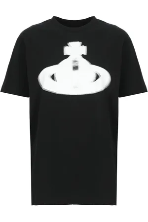 Vivienne Westwood Koszulki, Kobieta, Czarny, 2XS, Czarna Bawełniana Koszulka z Nadrukiem Orb