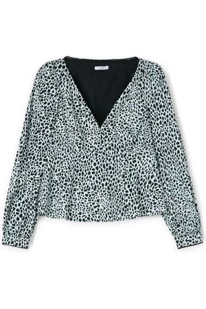 Motivi Bluzki, Kobieta, Niebieski, XS, Peplum Top, długie rękawy, wzór Animalier