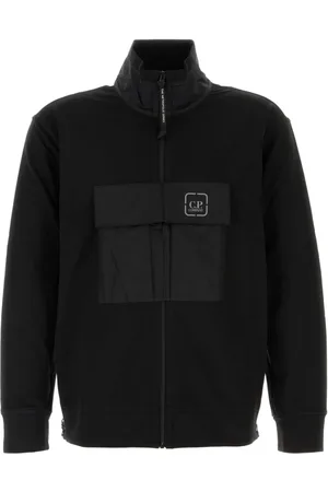 C.P. Company Bluzy, Mężczyzna, Czarny, L, Czarny Rozciągliwy Bawełniany Sweter