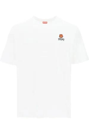 Kenzo Koszulki, Mężczyzna, Biały, 2XL, Bawełna, Bawełniana koszulka z haftowaną naszywką z kwiatem Bokè