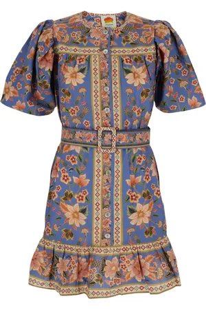 Farm Rio Sukienki, Kobieta, Wielobarwność, S, Niebieska Sukienka Mini Superbloom Tapestry Styl