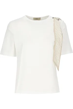 HERNO Koszulki, Kobieta, Biały, S, Biała Bawełniana Koszulka z Logoed Foulard