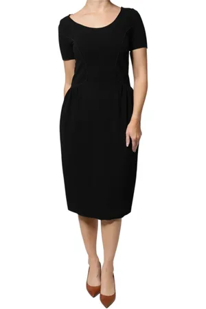 Emporio Armani Sukienki, Kobieta, Czarny, S, Nylon, Czarna Sukienka Sheath Midi z Logo