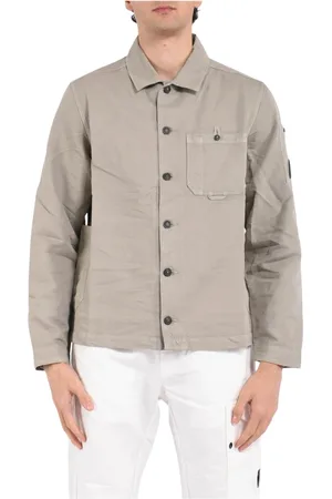C.P. Company Kurtki, Mężczyzna, Beżowy, XL, Overshirt z bawełny i lnu z zamkiem