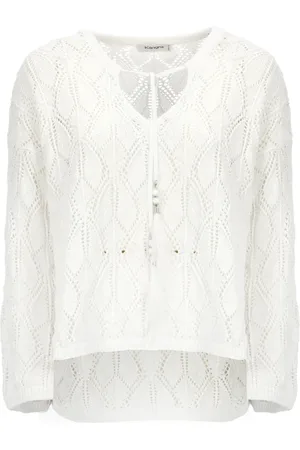KANGRA CASHMERE Swetry, Kobieta, Biały, M, Kaszmir, Biała Kaszmirowa Lniana Bawełniana Sweter