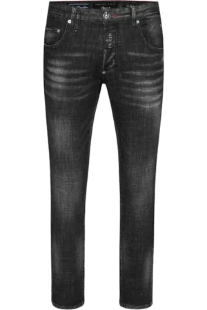 Philipp Plein Jeansy, Mężczyzna, Czarny, W30, Czarne Jeansyy z Bawełny z Logo Hexagon