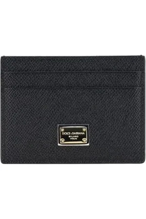 Dolce & Gabbana Akcesoria, Kobieta, Czarny, ONE SIZE, Portfel ze skóry cielęcej z plakietką z logo