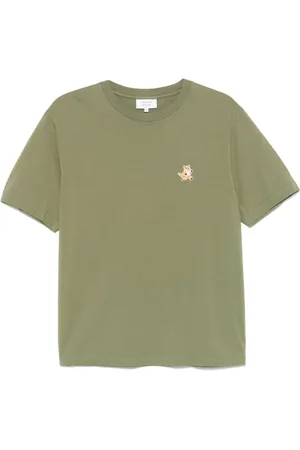 Maison Kitsuné Koszulki, Mężczyzna, Zielony, M, T-shirt z motywem lisa i okrągłym dekoltem