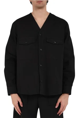 Mauro Grifoni Kurtki, Mężczyzna, Czarny, XL, Bawełniany overshirt z dekoltem w serek
