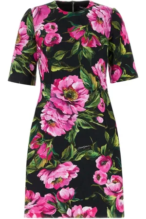 Dolce & Gabbana Sukienki, Kobieta, Wielobarwność, M, Haftowana sukienka z bawełny elastycznej