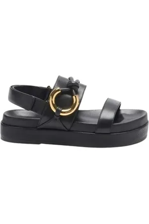 Coccinelle Buty, Kobieta, Czarny, 36 EU, Czarne Skórzane Sandały z Metalicznym Detalem